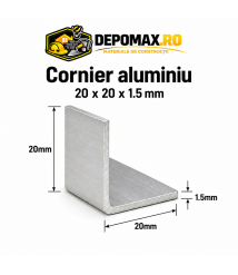 Cornier aluminiu 20 x 20 x 1.5 mm, 6 metri (EN AW-6060) Cornier aluminiu 20 x 20 x 1.5 mm, 6 metri (EN AW-6060)